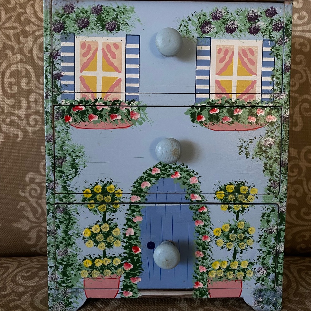 Jewelry Trinket Box. Hand Painted. Keepsake Box 2 drawer